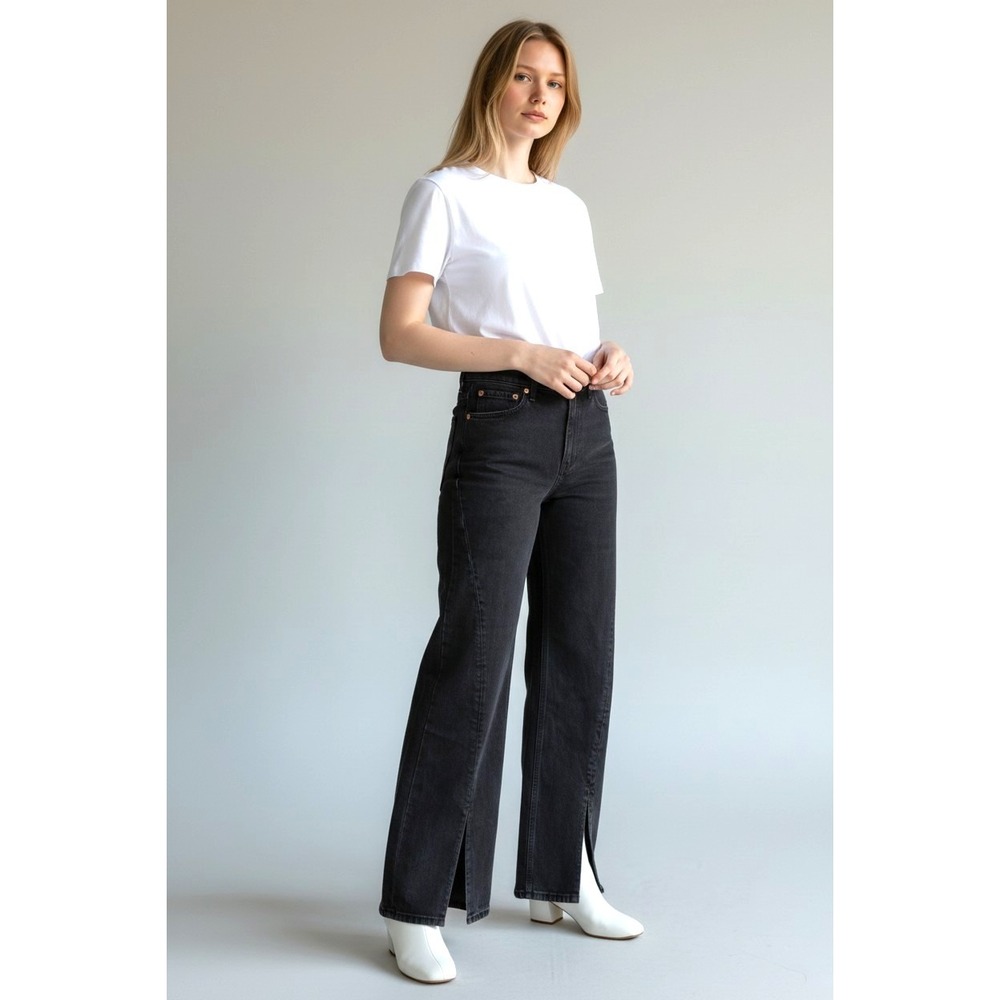 Abercrombie & Fitch The 90s Relaxed Jean High Rise Black Split Hem 27 4R